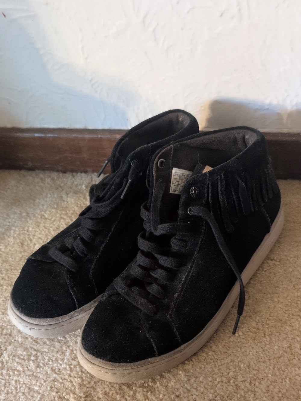 UGG Black Suede High-Top Sneakers with Fringe Trim